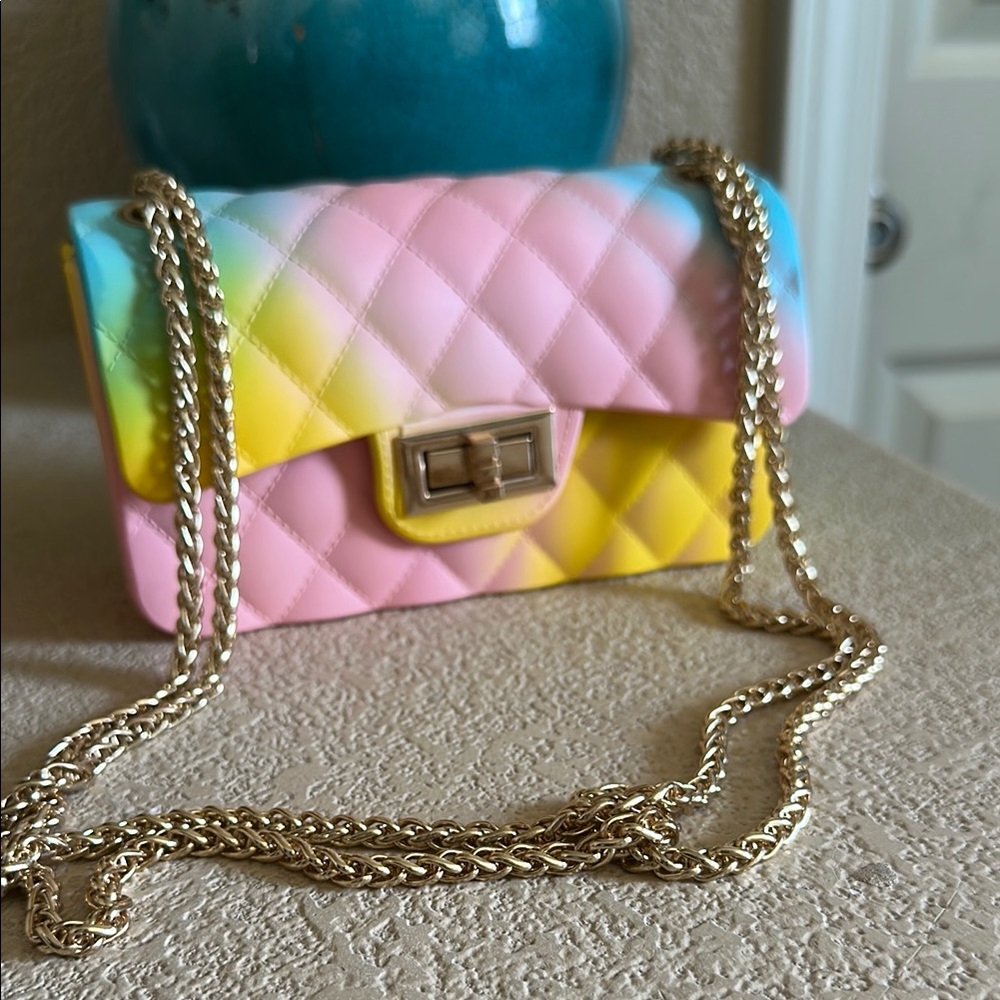 Multicolor Quilted PVC Bag Wth Gold Chain
